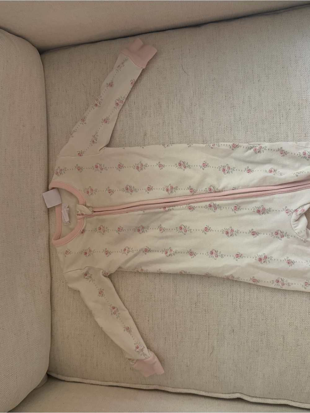 Jamie Kay Cream Pajama Romper with Pink Trim and Floral Print